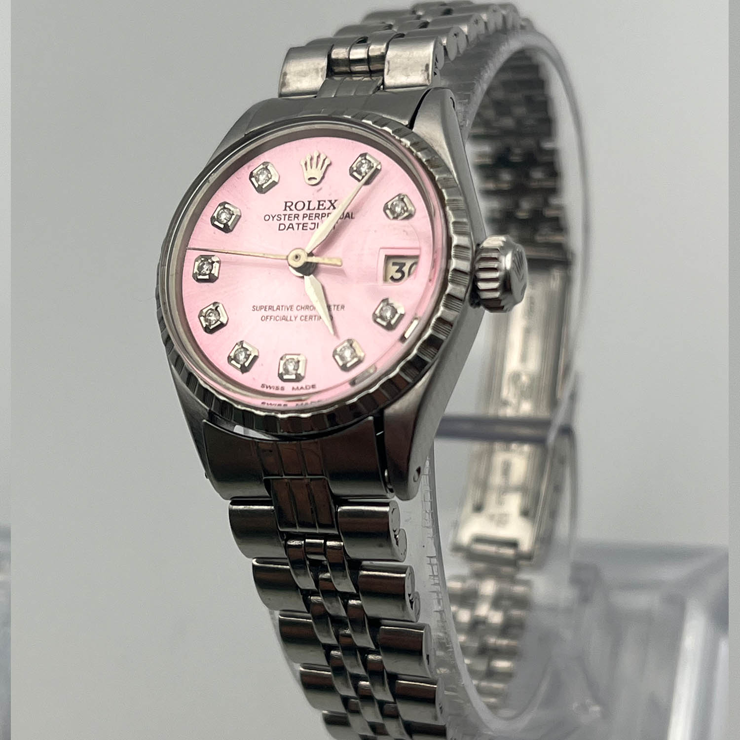 Rolex Lady-Datejust 26MM Aftermarket Ice Pink Dial Yellow Gold Jubilee Bracelet (6517)
